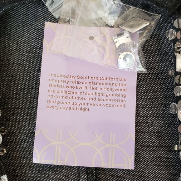 Hot In Hollywood 2XL Black Embellished Open Front Jacket Sparkling Crystal - Picture 8 of 15